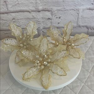 Gold and White Glitter Poinsettia Decor